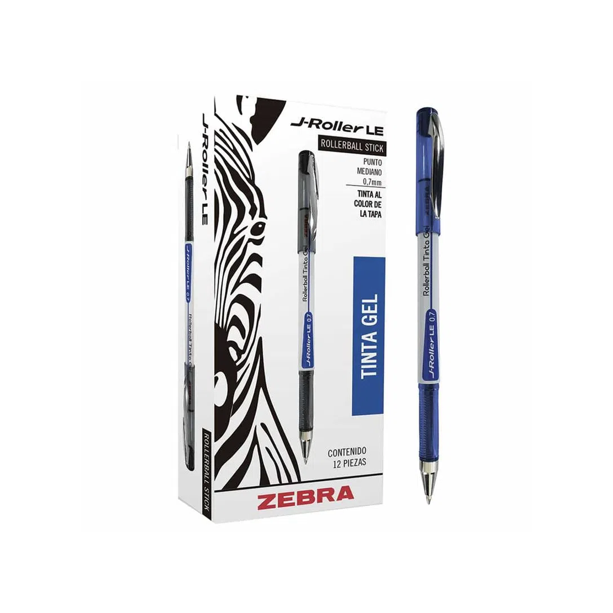 Bolígrafo Zebra J-Roller Le 8001-Le Tinta En Gel Azul Punto Mediano 0.7Mm 12 Piezas