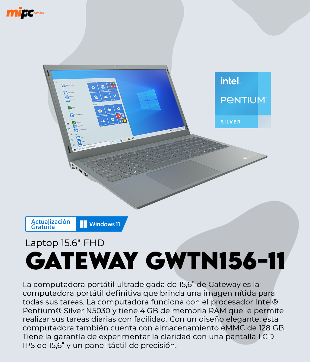 LAPTOP GATEWAY 15.6 PULGADAS GWTN156-11BK INTEL PENTIUM N5030 4GB 128eMMC W10